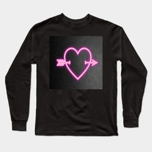Heart & Arrow Bright Pink on Black Background Graphic Design Cute Gifts Long Sleeve T-Shirt